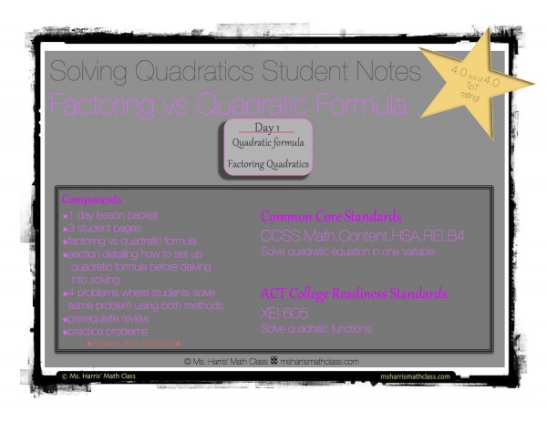 solving quadratics factoring v quad form notes