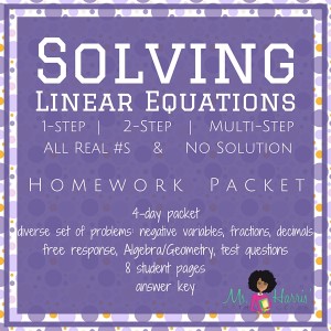 Solving Linear Equations | Homework Packet